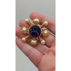 Vintage KJL Kenneth Jay Lane Purple Jelly Belly Faux Pearl Brooch Pendant Combo
